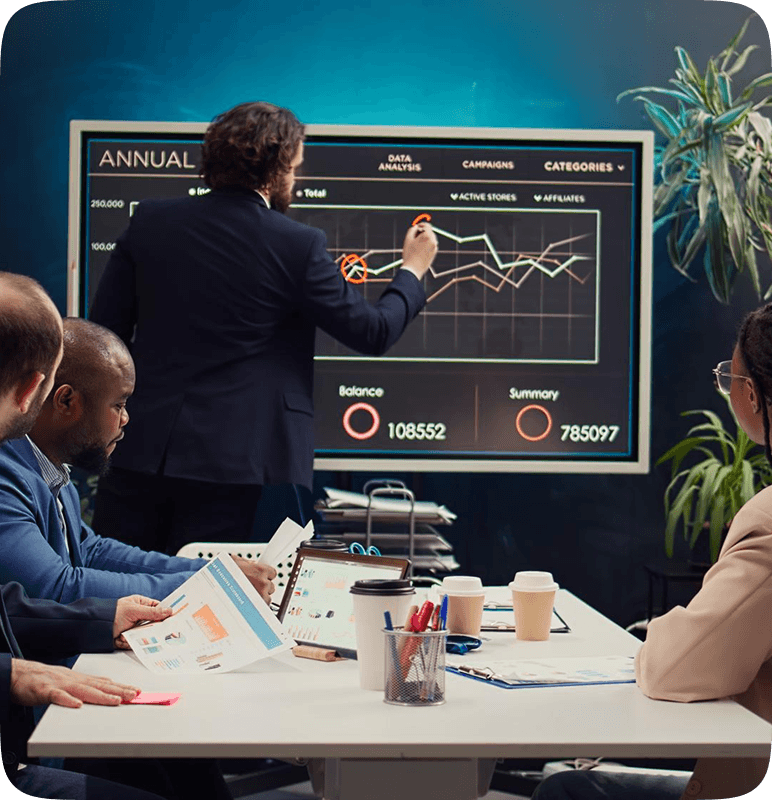 Stocks graphic on a desk